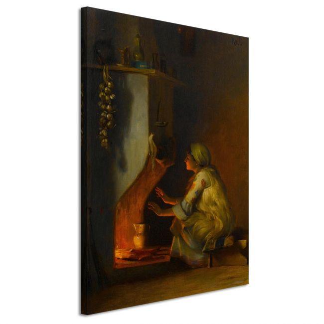Canvas print Young girl by the fire, Rallis