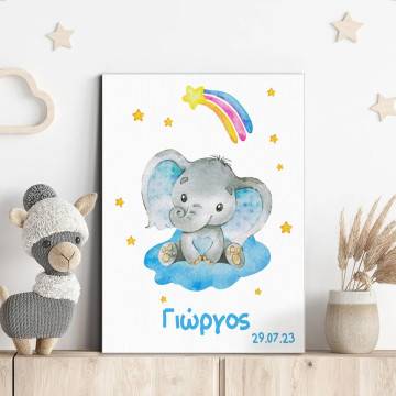 Kids canvas print Elephant watercolor blueish