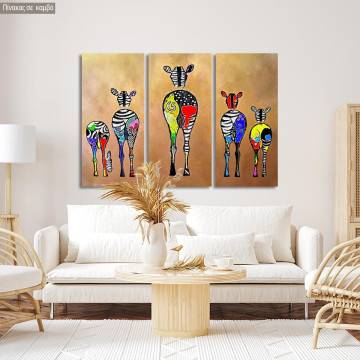 Πίνακας σε καμβά Pop art zebras, τρίπτυχος 2