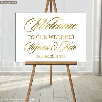 Canvas print Wedding decoration , Welcome to our wedding, gold letters