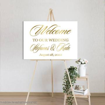 Πίνακας σε καμβά Welcome to our wedding, gold letters