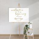Canvas print Wedding decoration , Welcome to our beginning, gold signature