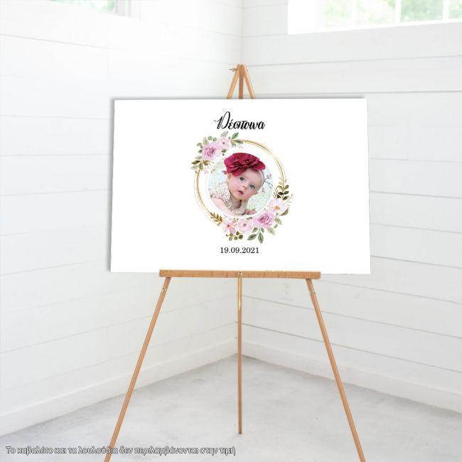 Canvas print Baptism Wishes board with photo for girls