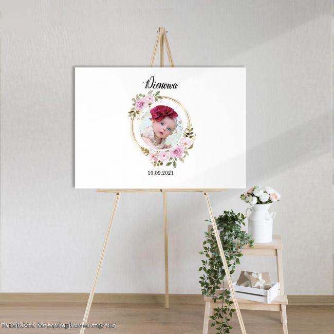 Canvas print Baptism Wishes board with photo for girls