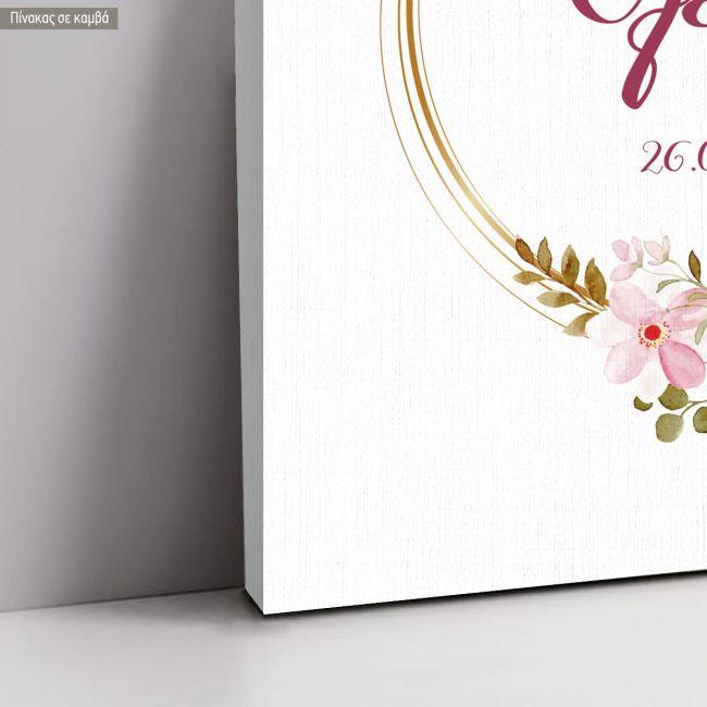 Πίνακας σε καμβά Καλώς ήρθατε στη βάπτιση μου, Χρυσοί κύκλοι με λουλούδια