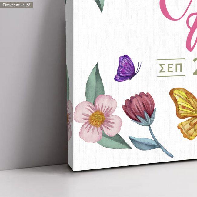 Canvas printwelcome to my baptism , Butterflies and flowers
