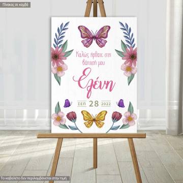 Canvas printwelcome to my baptism , Butterflies and flowers