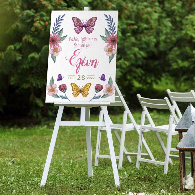 Canvas printwelcome to my baptism , Butterflies and flowers