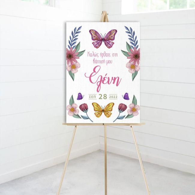 Canvas printwelcome to my baptism , Butterflies and flowers