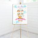 Canvas print welcome to my baptism , Air balloon & animals watercolor