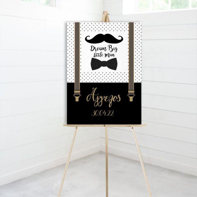 Canvas print vertical Dream big little man , Moustache Papillon suspenders