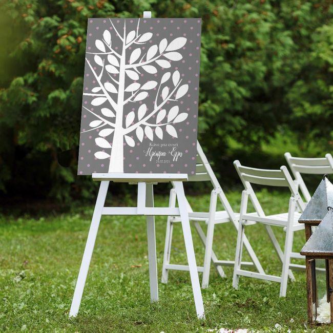 Βιβλίο ευχών βάπτισης, λευκό δέντρο, κάδρο, καμβας