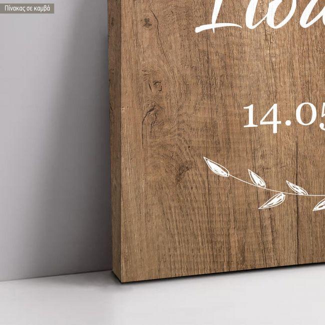 Πίνακας σε καμβά καλώς ήρθατε στη βάπτιση μου, υφή ξύλου, προσωποποιημένος