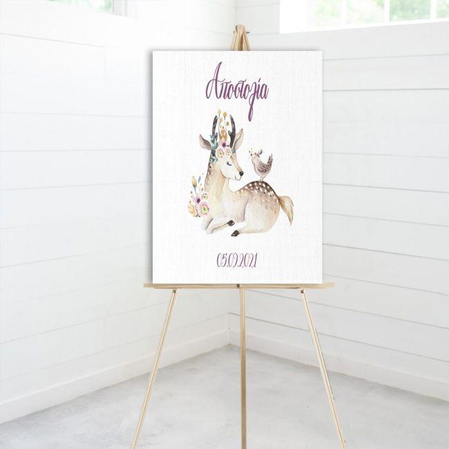 Πίνακας σε καμβά βάπτισης,Ελαφάκι boho καθιστό