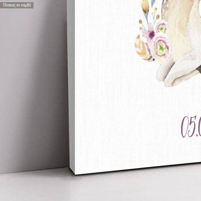 Πίνακας σε καμβά βάπτισης,Ελαφάκι boho καθιστό