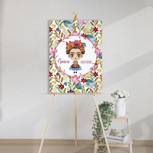 Canvas print welcome to my baptism , Cute floral Fridha II