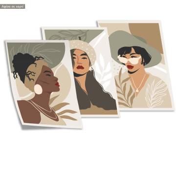 Trendy Fashion Portraits II, κάδρο, μαύρη κορνίζα, τρίπτυχο 2