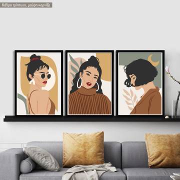 Trendy Fashion Portraits III, κάδρο, μαύρη κορνίζα, τρίπτυχο