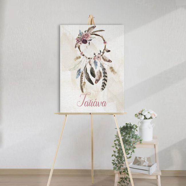 Πίνακας σε καμβά βάπτισης, Ονειροπαγίδα watercolor, προσωποποιημένη