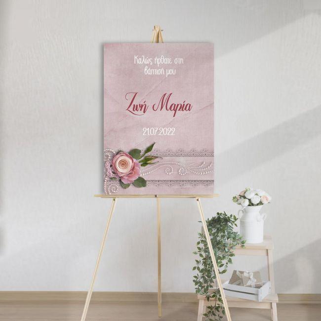 Canvas print welcome to my baptism,Roses and perls