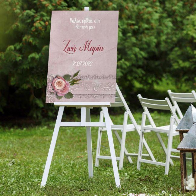 Canvas print welcome to my baptism,Roses and perls