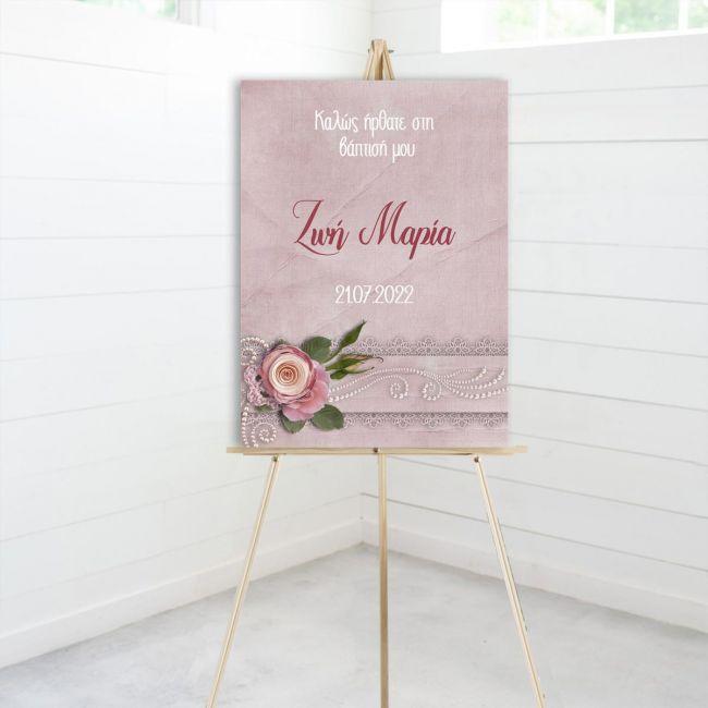 Canvas print welcome to my baptism,Roses and perls