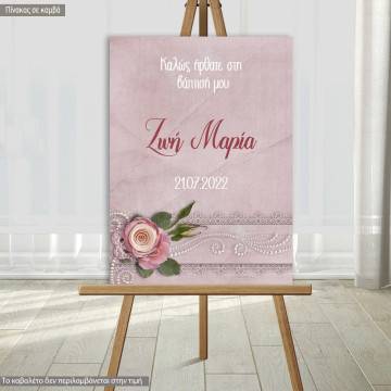 Canvas print welcome to my baptism,Roses and perls
