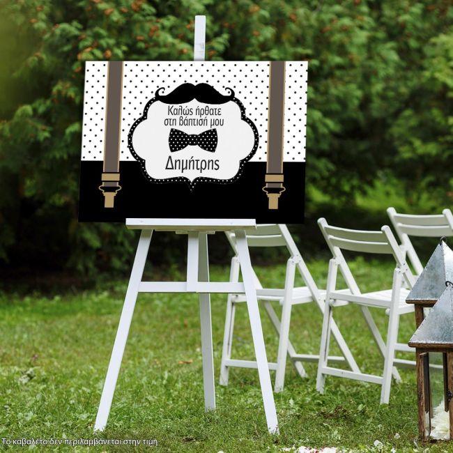 Canvas print Welcome to Baptism , Moustache Papillon suspenders