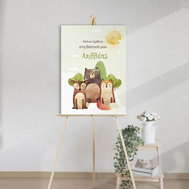 Canvas print baptism, Watercolor forest animals