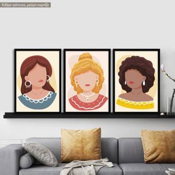 Trendy Fashion Portraits VII, κάδρο, μαύρη κορνίζα, τρίπτυχο