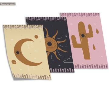 Boho moon Sun and Cactus, three panels poster 2