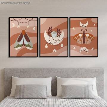 Boho Butterfly and stars, three panels poster