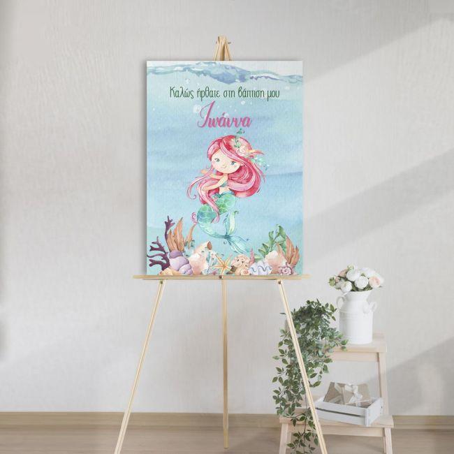 Canvas printwelcome to my baptism , Mermaid watercolor scene