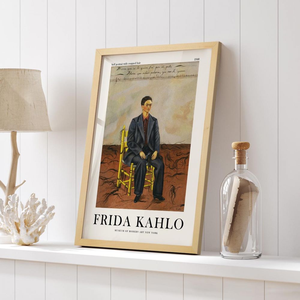 Exhibition Poster Self portrait with cropped hair, Frida Kahlo