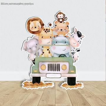 Wooden figure printed Cute little animals driving a car