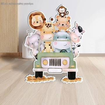 Wooden figure printed Cute little animals driving a car 2