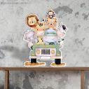 Wooden figure printed Cute little animals driving a car