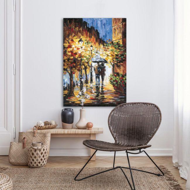 Canvas print Couple rain walk