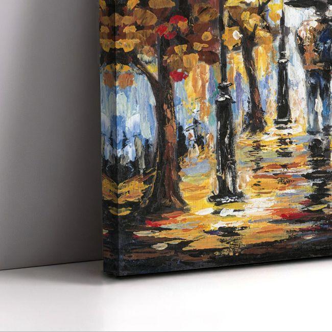 Canvas print Couple rain walk