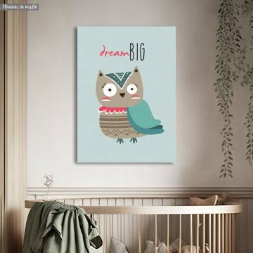 Πίνακας παιδικός σε καμβά Owl dream big 2