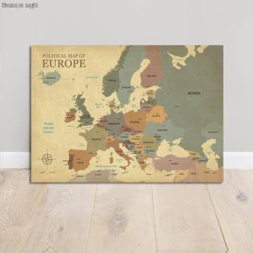 Πίνακας σε καμβά Χάρτης Ευρώπης vintage texture