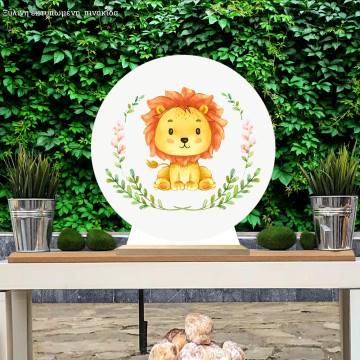 Wooden printed sign, Cute watercolor lion