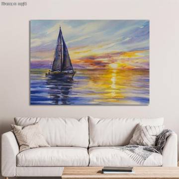 Πίνακας σε καμβά Καράβι ηλιοβασίλεμα, Yacht sailing against sunset