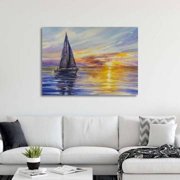 Πίνακας σε καμβά Καράβι ηλιοβασίλεμα Yacht sailing against sunset Καμβάς τελαρωμένος Όψη 1 2