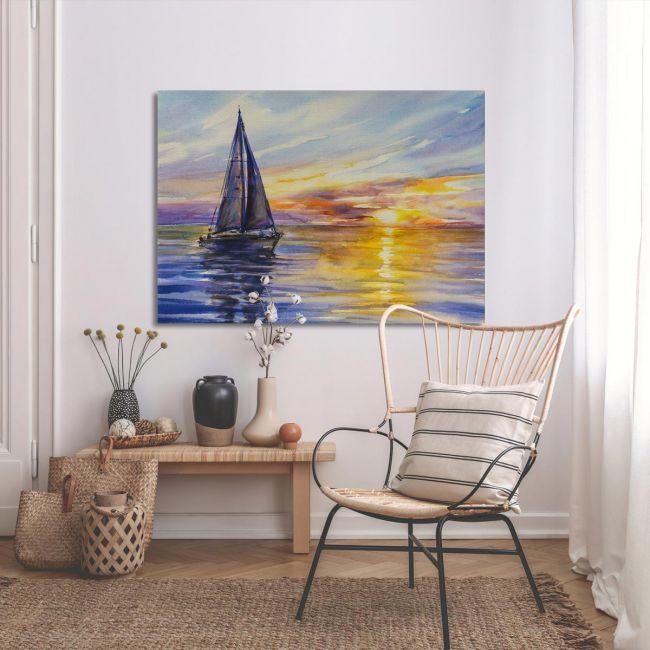 Canvas printYacht sailing against sunset