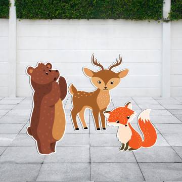 Wooden printed forest animals deer fox bear