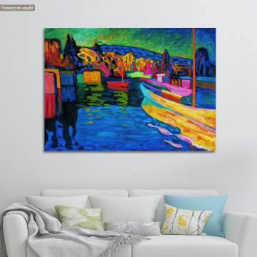 Πίνακας ζωγραφικής Autumn landscape with boats, Kandinsky W.