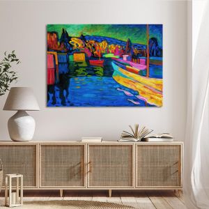 Πίνακας ζωγραφικής Autumn landscape with boats Kandinsky W. Καμβάς τελαρωμένος Όψη 1 2