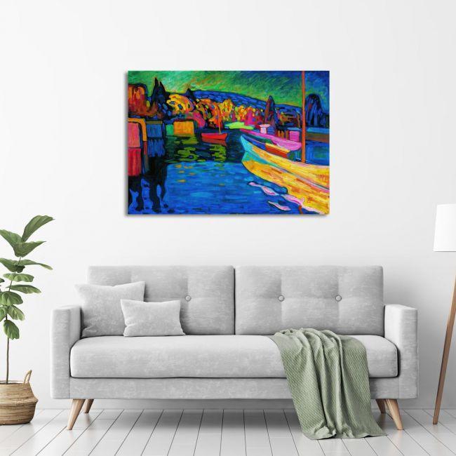 Πίνακας ζωγραφικής Autumn landscape with boats, Kandinsky W.