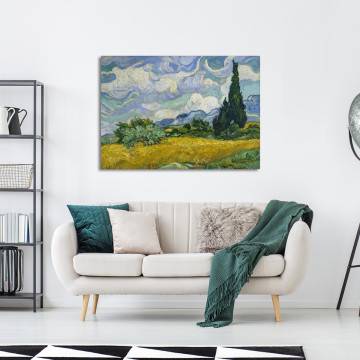 Πίνακας ζωγραφικής Wheat field with cypresses Vincent van Gogh Καμβάς τελαρωμένος Όψη 1 2